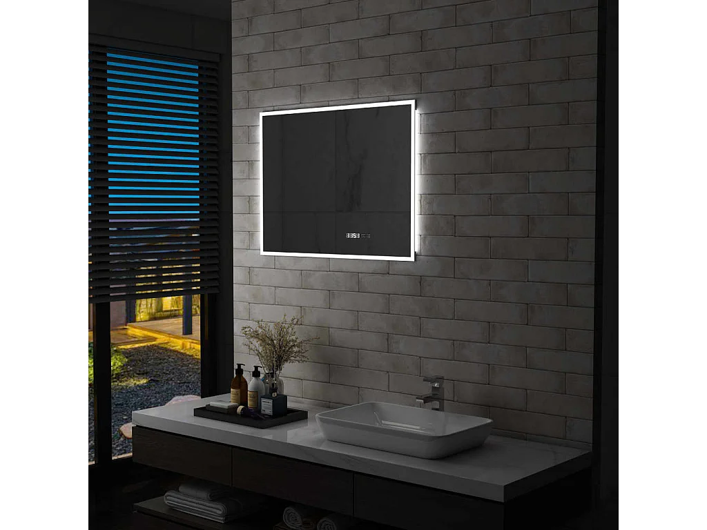 Specchio LED Bagno con Sensore Tattile e Schermo Orario 80x60cm
