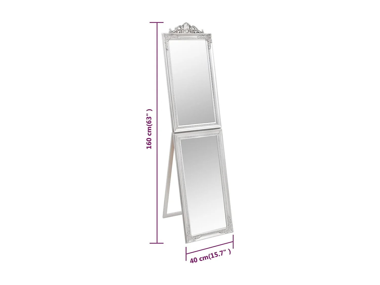 Espelho de pé 40x160 cm prateado