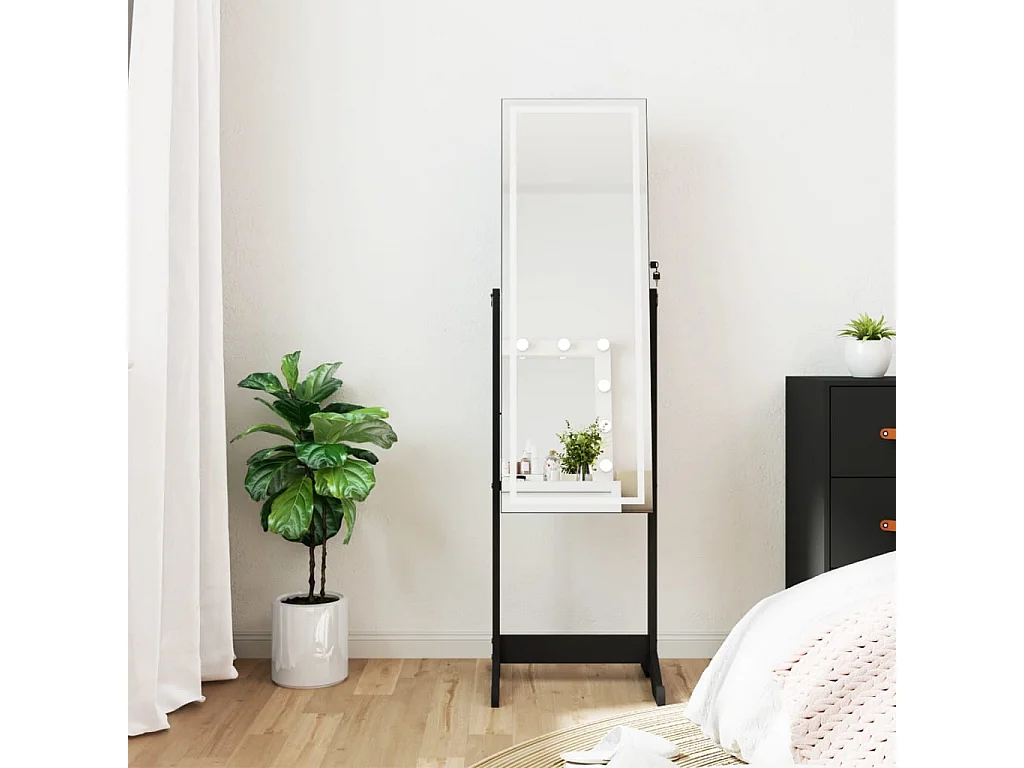 Armoire à bijoux miroir avec lumières LED sur pied noir