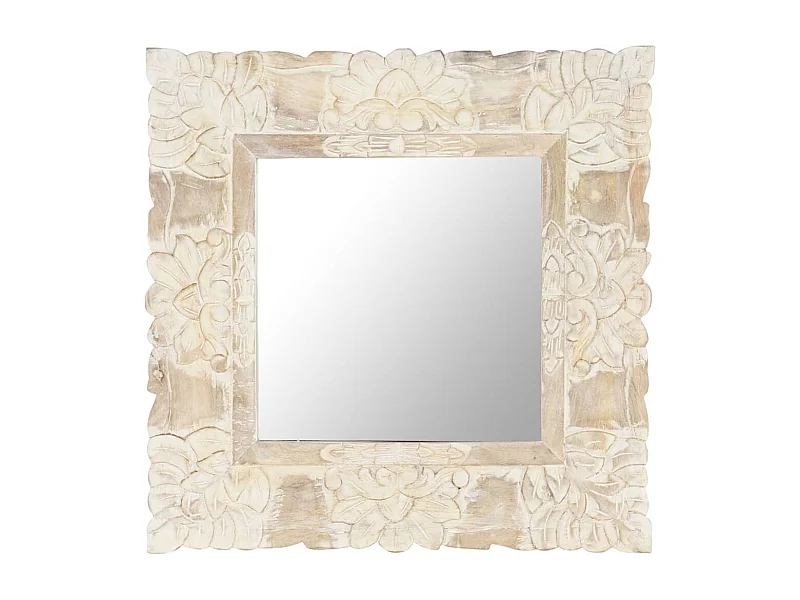 Espejo de madera maciza de mango blanco 50x50 cm