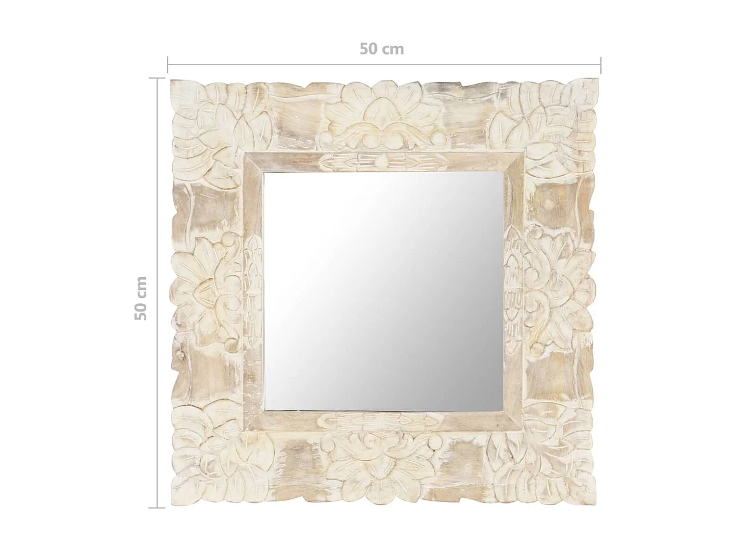 Specchio Bianco 50x50 cm in Legno Massello di Mango