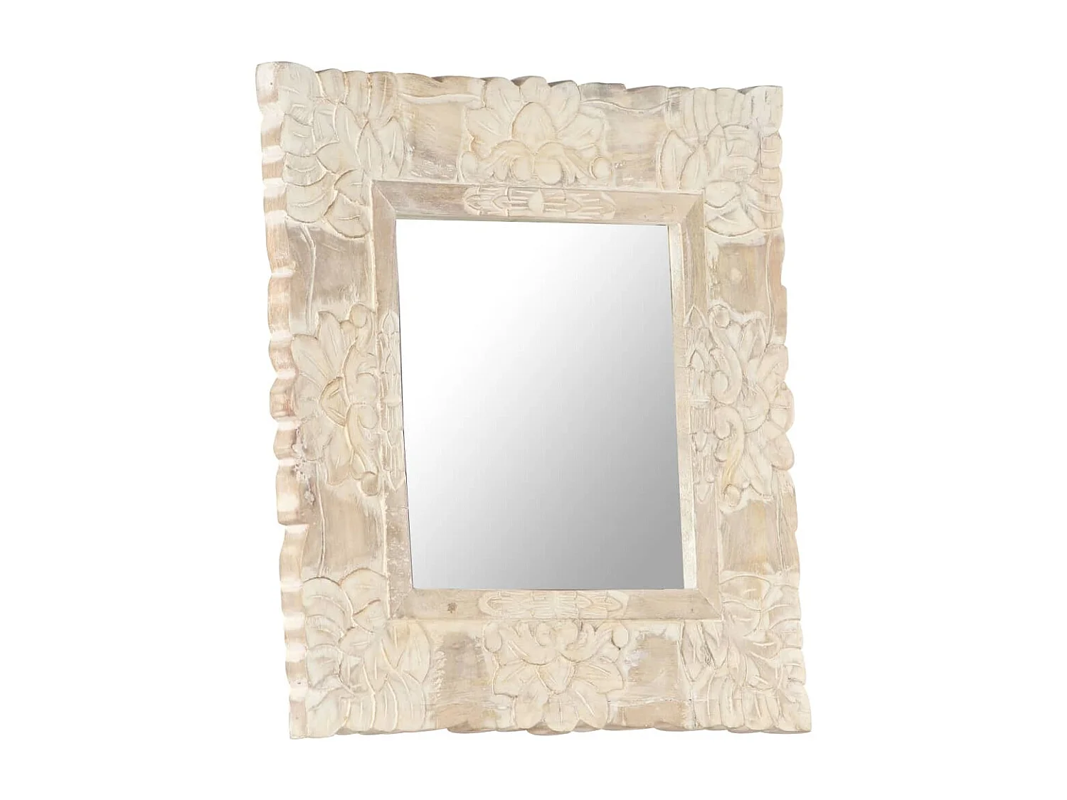 Specchio Bianco 50x50 cm in Legno Massello di Mango