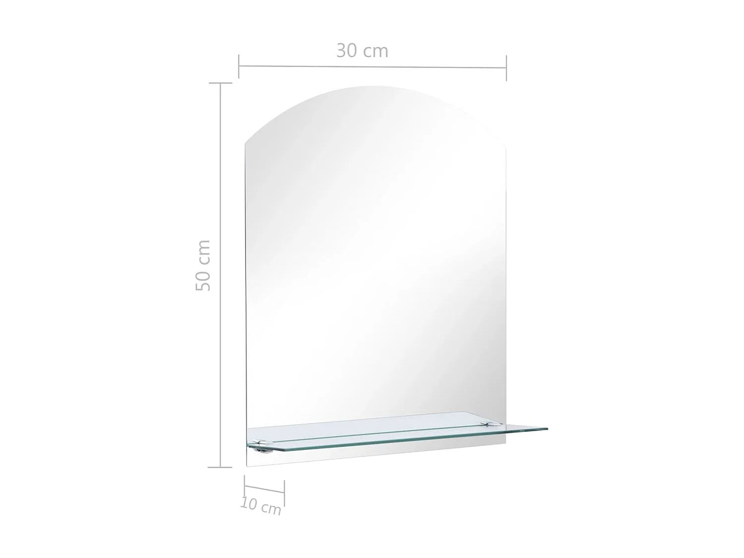 Espejo de pared con estante de vidrio templado 30x50 cm