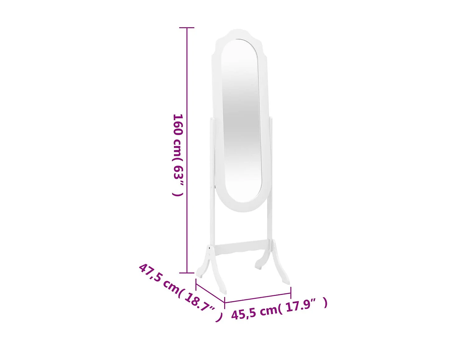 Espelho de pé 45,5x47,5x160 cm derivados de madeira branco