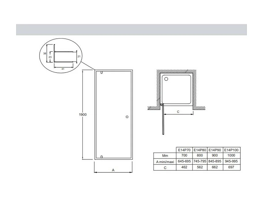 Porte de douche 190 x 90 cm JACOB DELAFON Serenity pivotante et silencieuse