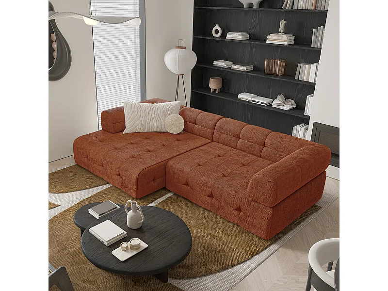 Canapé angle gauche velours chenillé terracotta 238cm CHARLIE