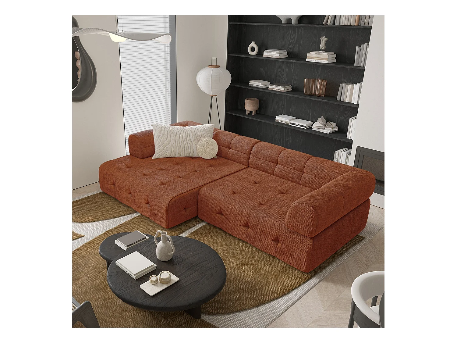Canapé angle gauche velours chenillé terracotta 238cm CHARLIE