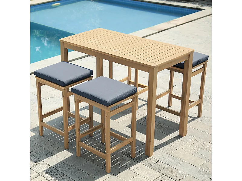 Mange debout ARUBA en acacia 4 places - coussins gris - HAPPY GARDEN