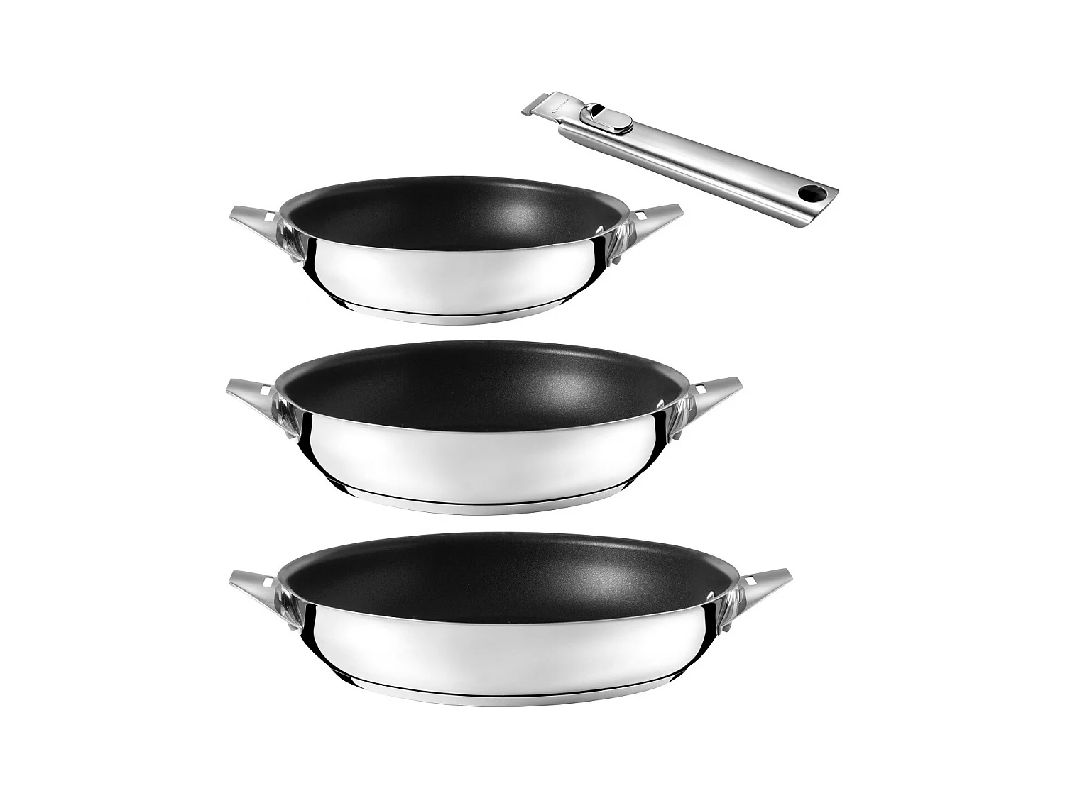 Eclipse - Lot de 3 poêles 20-24-28 cm avec revêtement céramique et poignée amovible inox