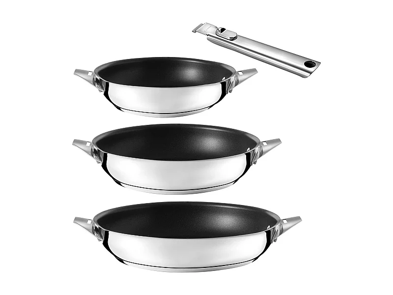 Eclipse - Lot de 3 poêles 20-24-28 cm avec revêtement céramique et poignée amovible inox