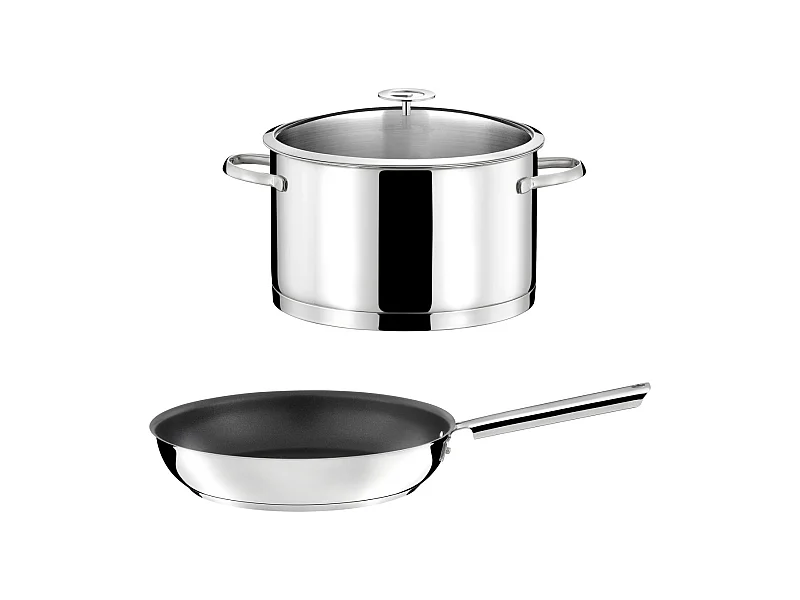 Elysée - 1 faitout inox 24cm avec couvercle et 1 poêle 28 cm revêtement céramique