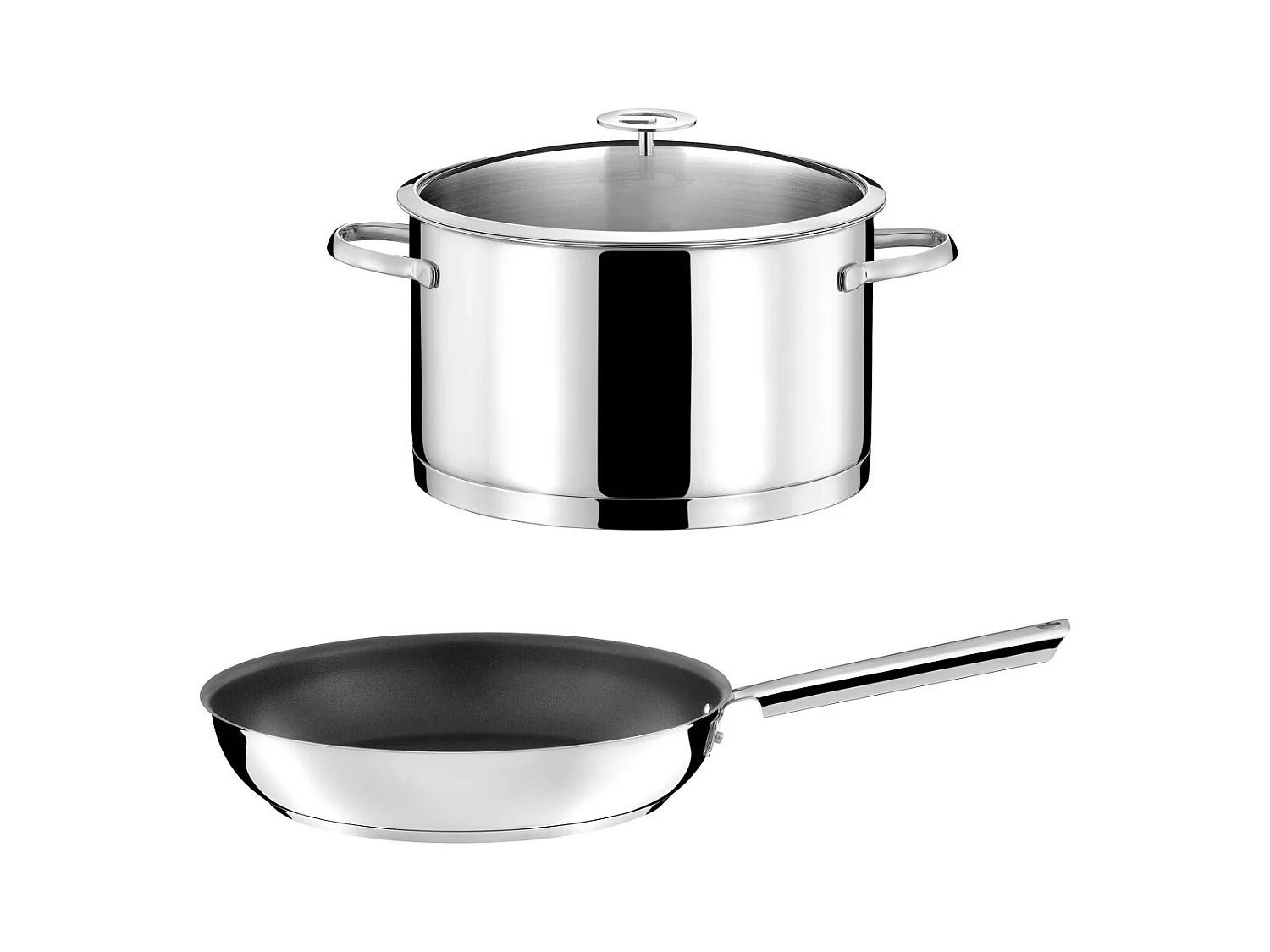 Elysée - 1 faitout inox 24cm avec couvercle et 1 poêle 28 cm revêtement céramique