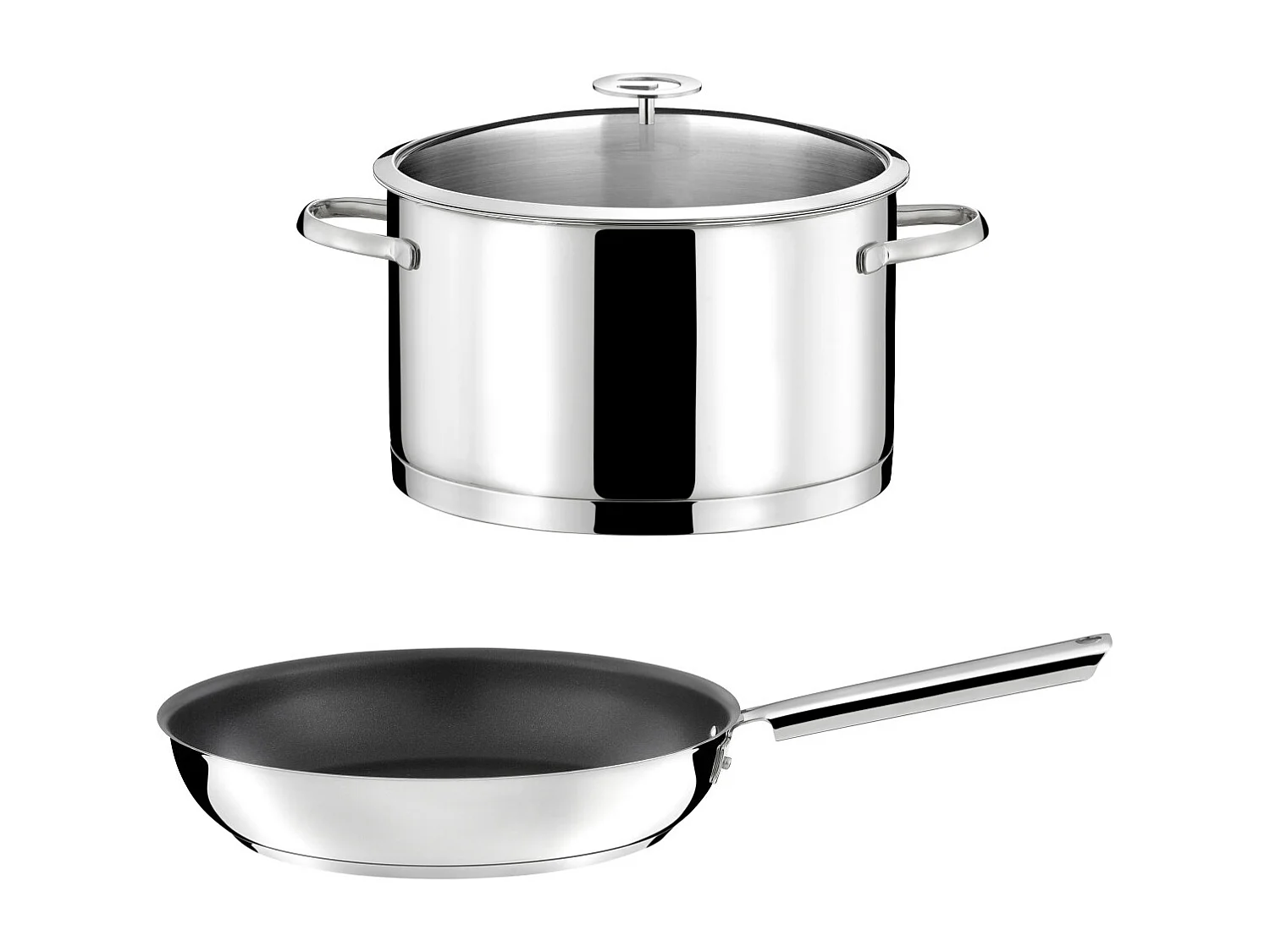 Elysée - 1 faitout inox 24cm avec couvercle et 1 poêle 28 cm revêtement céramique