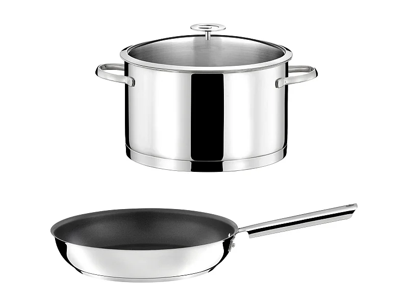 Elysée - 1 faitout inox 24cm avec couvercle et 1 poêle 28 cm revêtement céramique