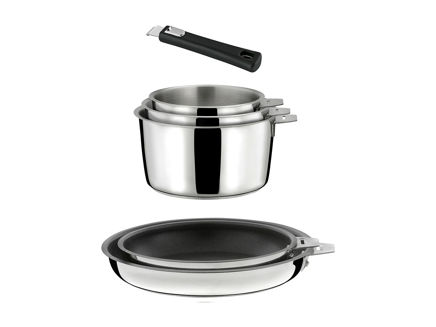 Malice - Lot 6 pièces - 3 casseroles, 2 poêles revêtement céramique et 1 poignée noire