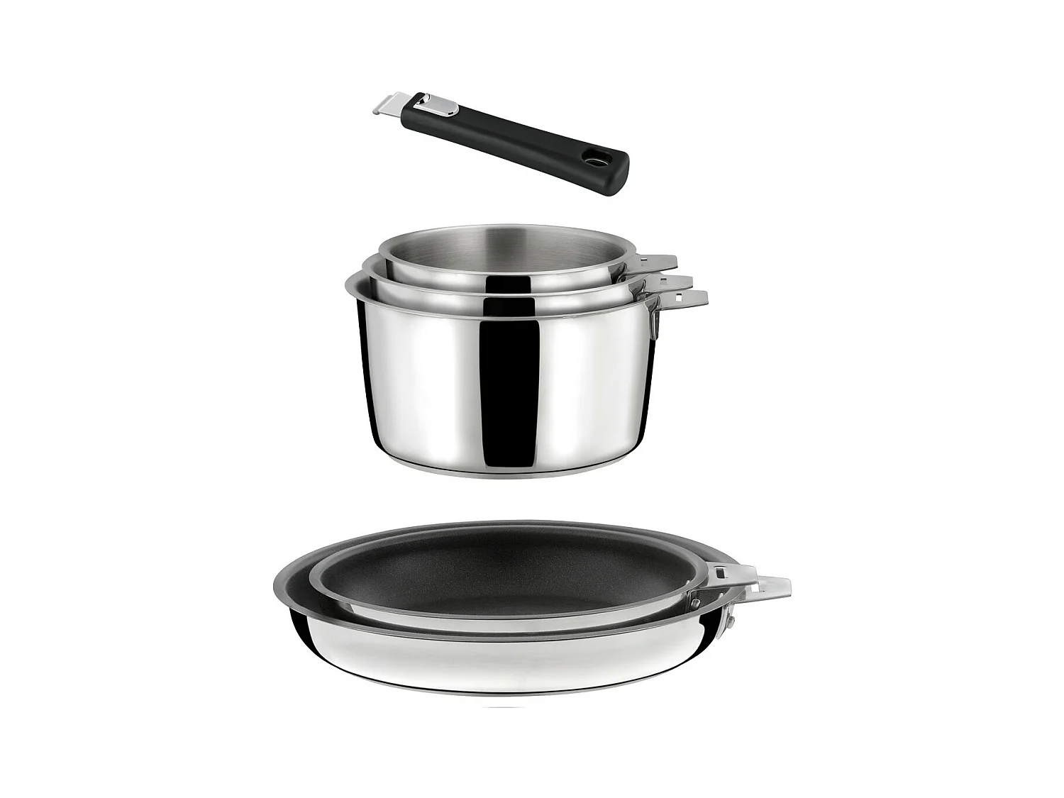 Malice - Lot 6 pièces - 3 casseroles, 2 poêles revêtement céramique et 1 poignée noire