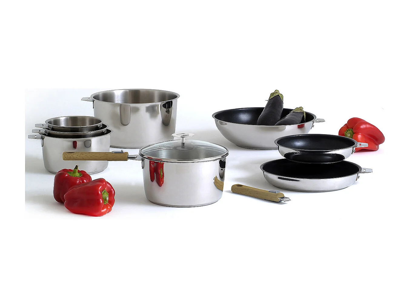 Malice - Série de 2 poêles 20/24 cm avec revêtement céramique et poignée bois clair