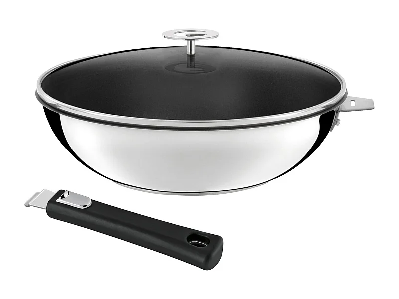Malice - Wok 28 cm avec revêtement céramique, couvercle et poignée noire