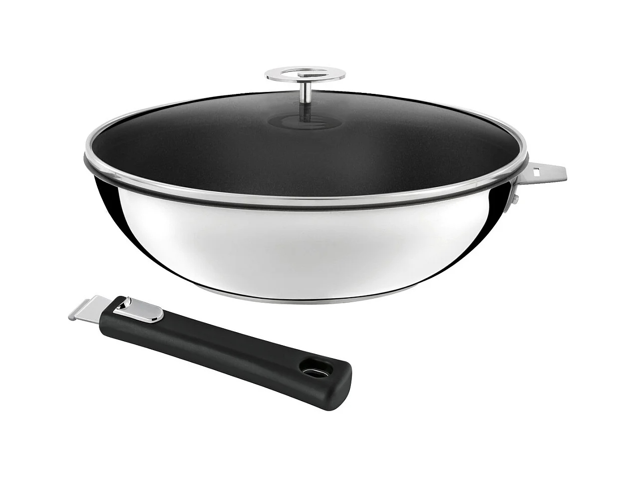 Malice - Wok 28 cm avec revêtement céramique, couvercle et poignée noire