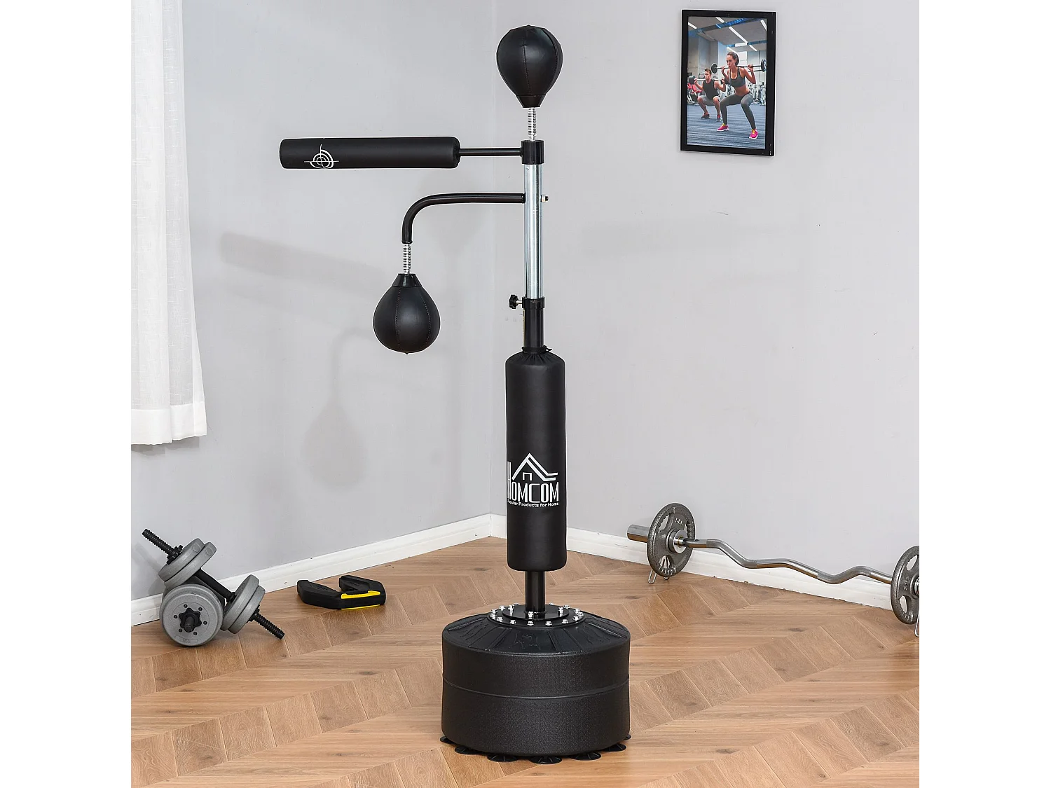 Sac de frappe boxe autoportant punching ball brunier 3 en 1 revêtement synthétique dim. 88L x 50l x 160-230H cm noir