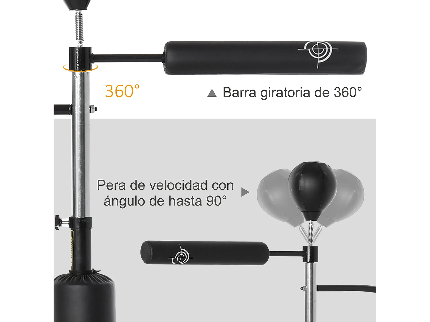 Sac de frappe boxe autoportant punching ball brunier 3 en 1 revêtement synthétique dim. 88L x 50l x 160-230H cm noir