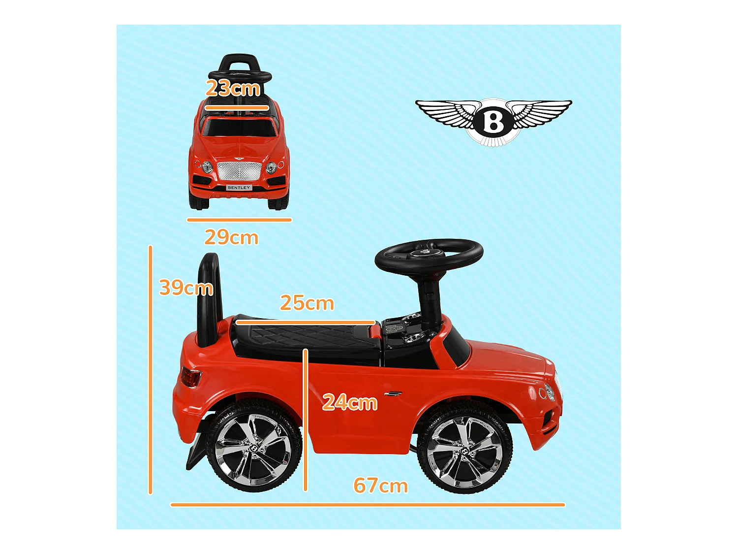 Porteur trotteur enfants voiture licence Bentley Bentayga 18-36 mois coffre - klaxon - 67 x 29 x 39 cm rouge