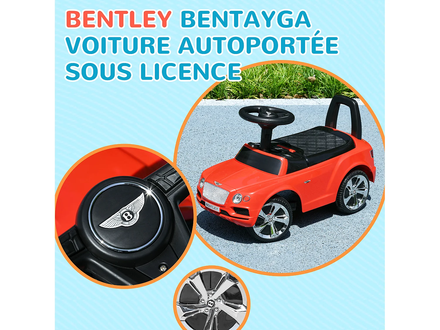 Porteur trotteur enfants voiture licence Bentley Bentayga 18-36 mois coffre - klaxon - 67 x 29 x 39 cm rouge