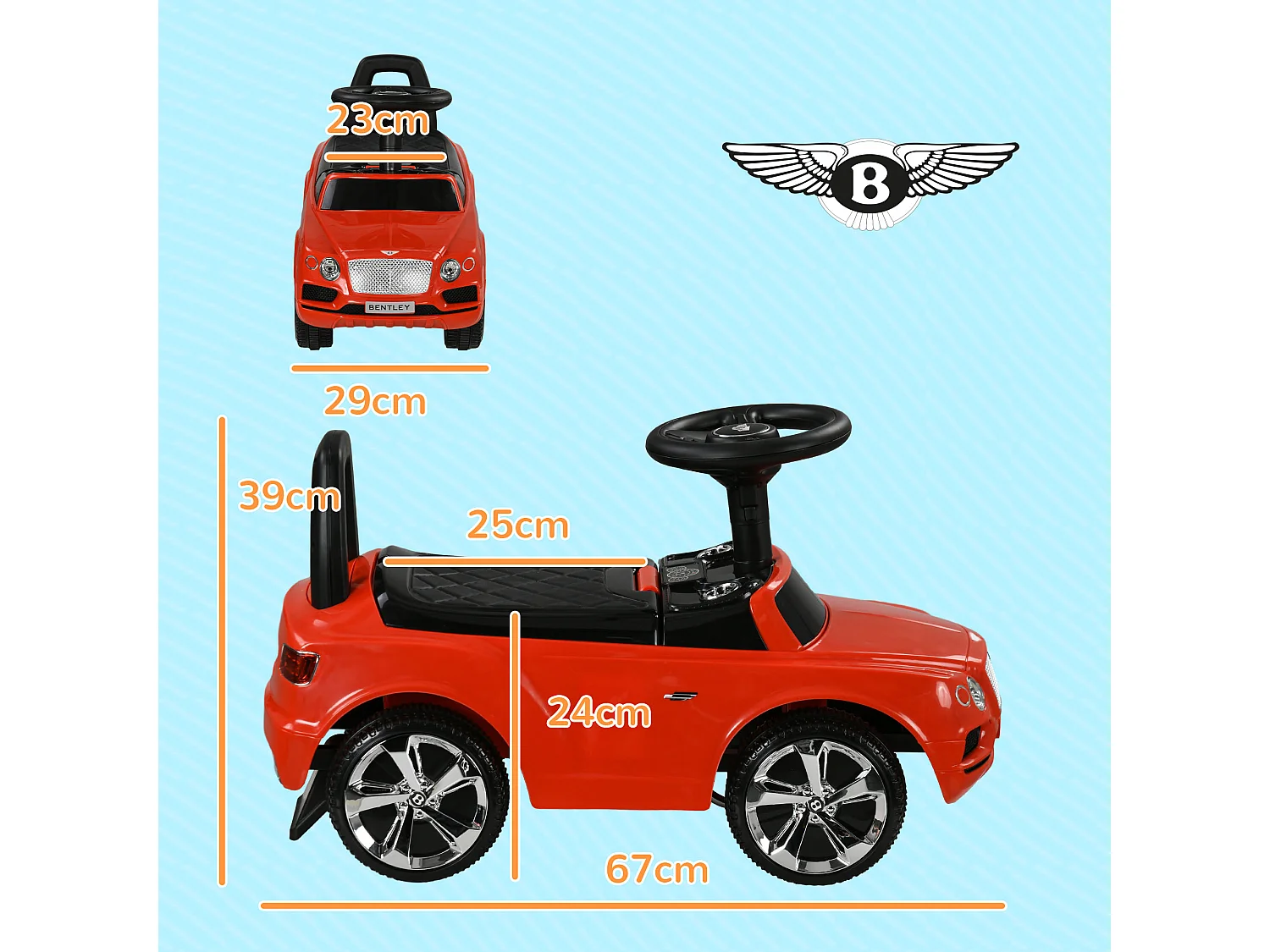 Porteur trotteur enfants voiture licence Bentley Bentayga 18-36 mois coffre - klaxon - 67 x 29 x 39 cm rouge