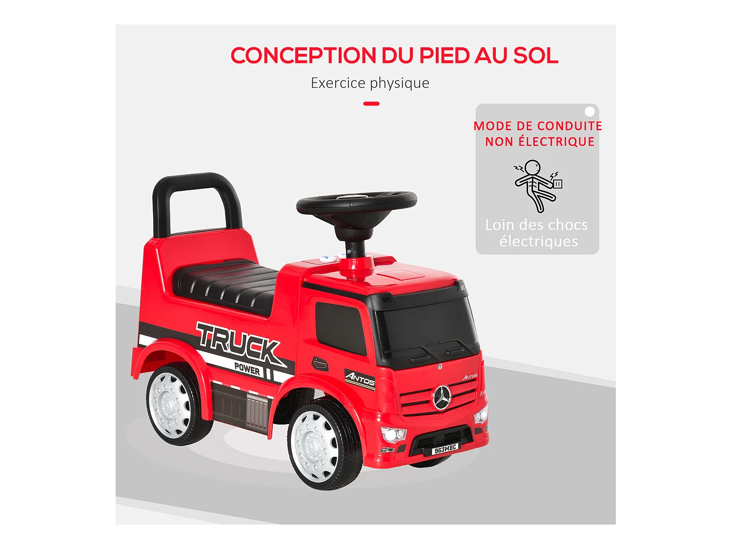 Voiture porteur enfant camion licence Mercedes-Benz Antos 12-36 mois coffre effets lumineux sonores rouge