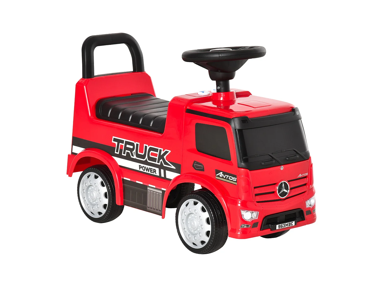 Voiture porteur enfant camion licence Mercedes-Benz Antos 12-36 mois coffre effets lumineux sonores rouge