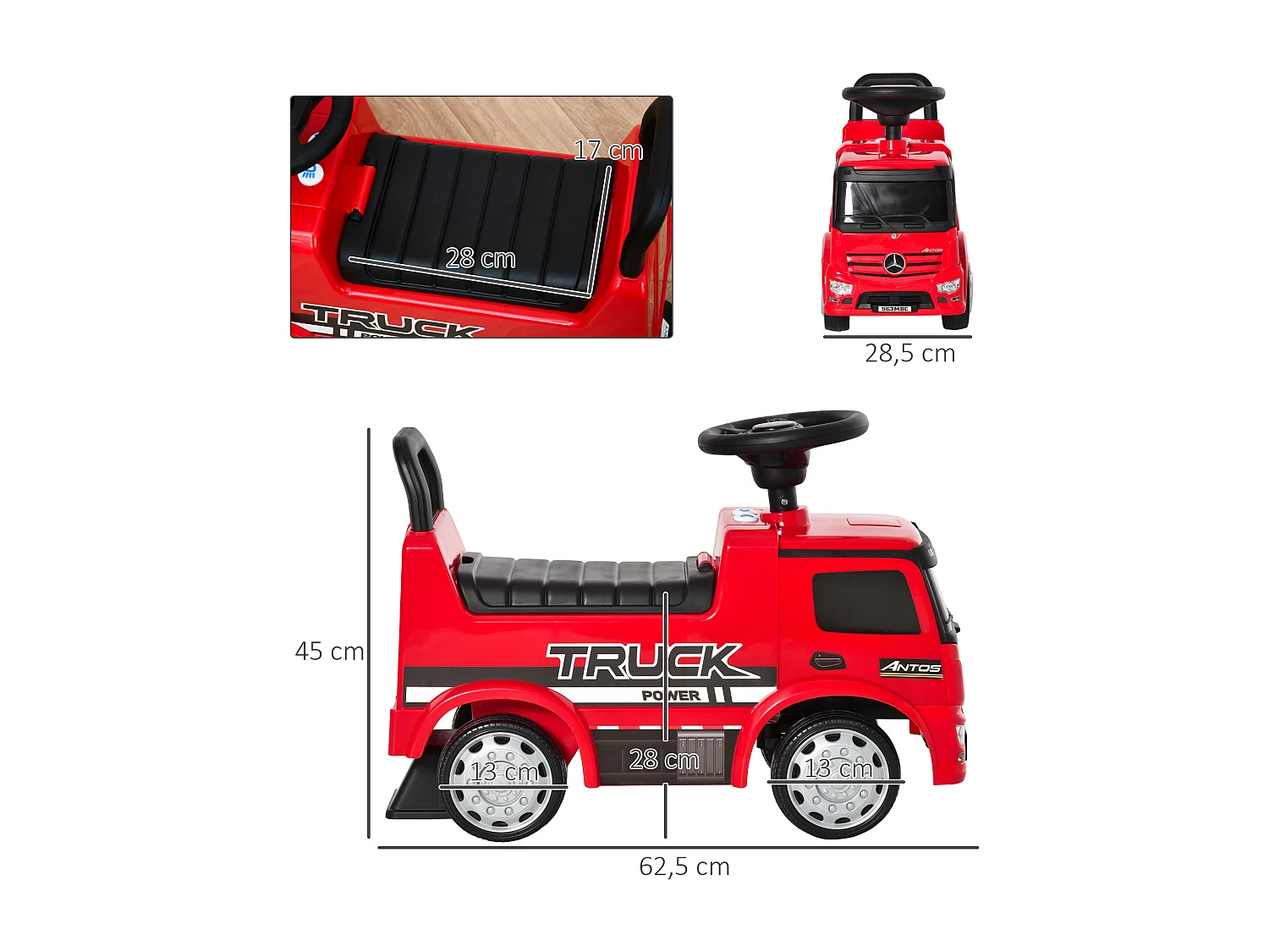 Voiture porteur enfant camion licence Mercedes-Benz Antos 12-36 mois coffre effets lumineux sonores rouge
