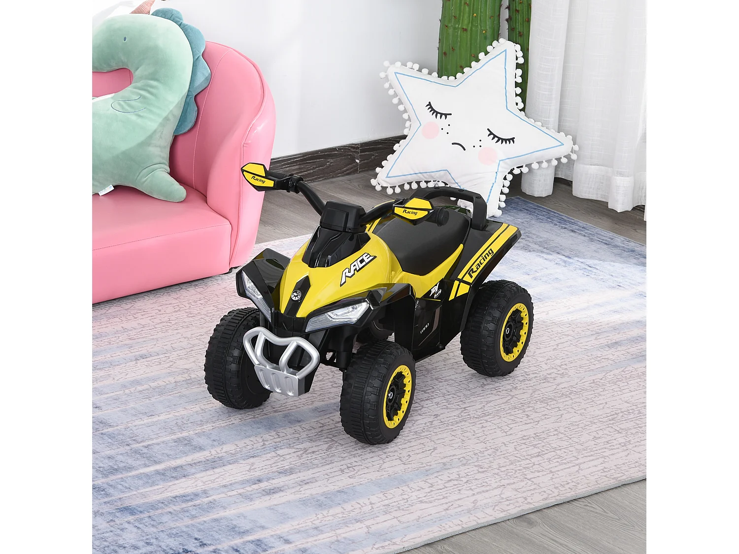 Porteur enfants quad 18-36 mois dim. 67L x 38l x 44H cm effets lumineux et sonores jaune noir