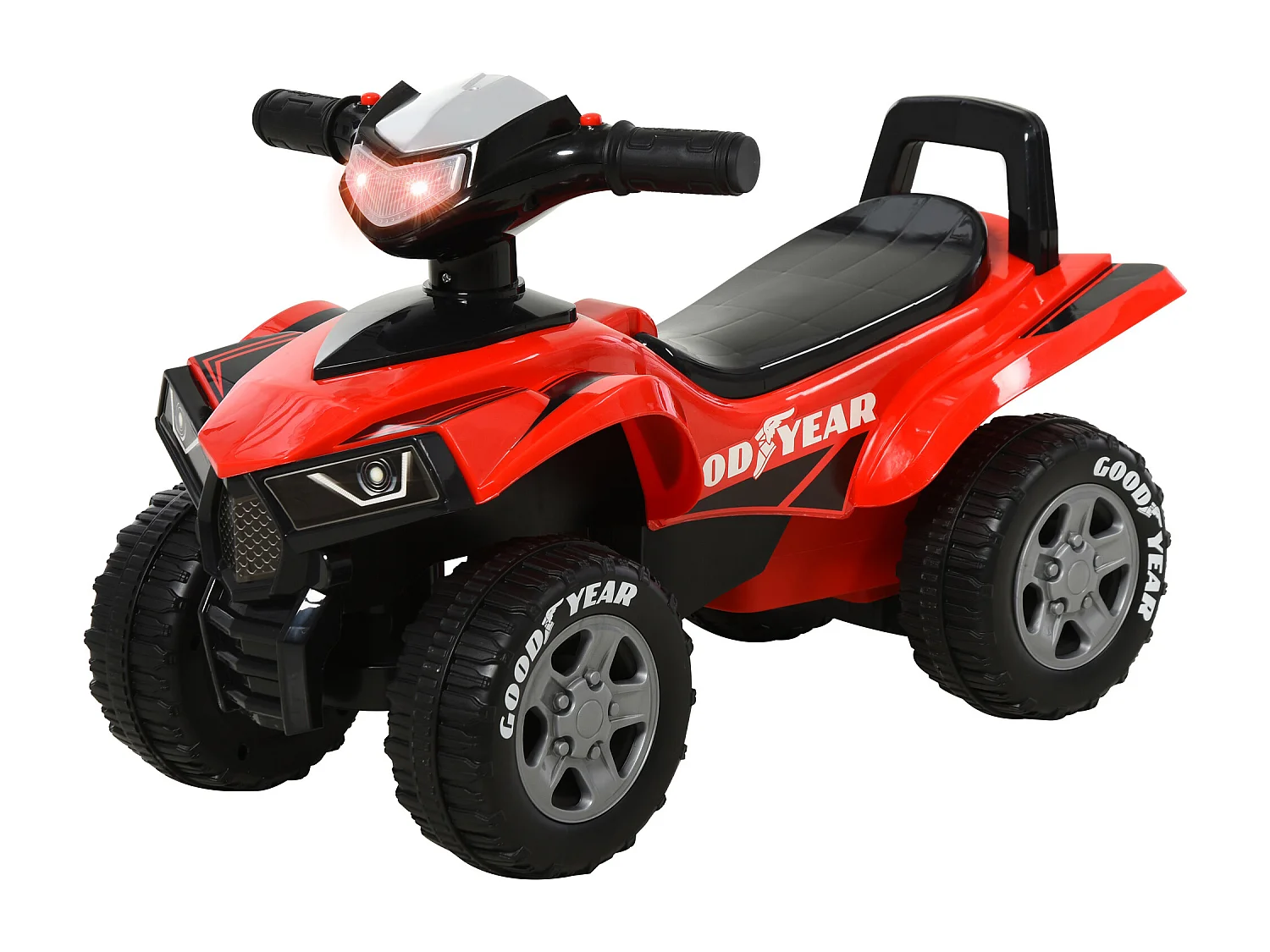 Porteur enfants quad 18-36 mois dim. 60L x 31l x 42H cm effets lumineux et sonore rouge noir