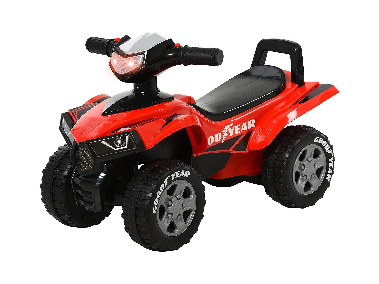 Porteur enfants quad 18-36 mois dim. 60L x 31l x 42H cm effets lumineux et sonore rouge noir