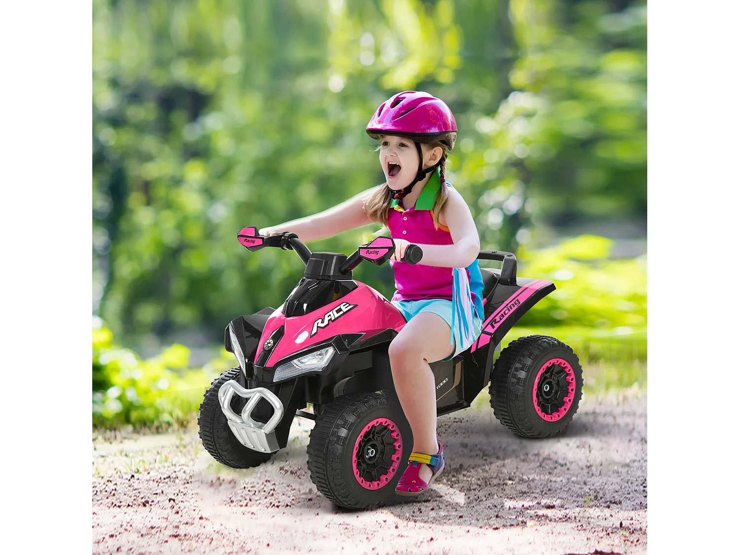 Porteur enfants quad 18-36 mois dim. 67L x 38l x 44H cm effets lumineux et sonores rose noir