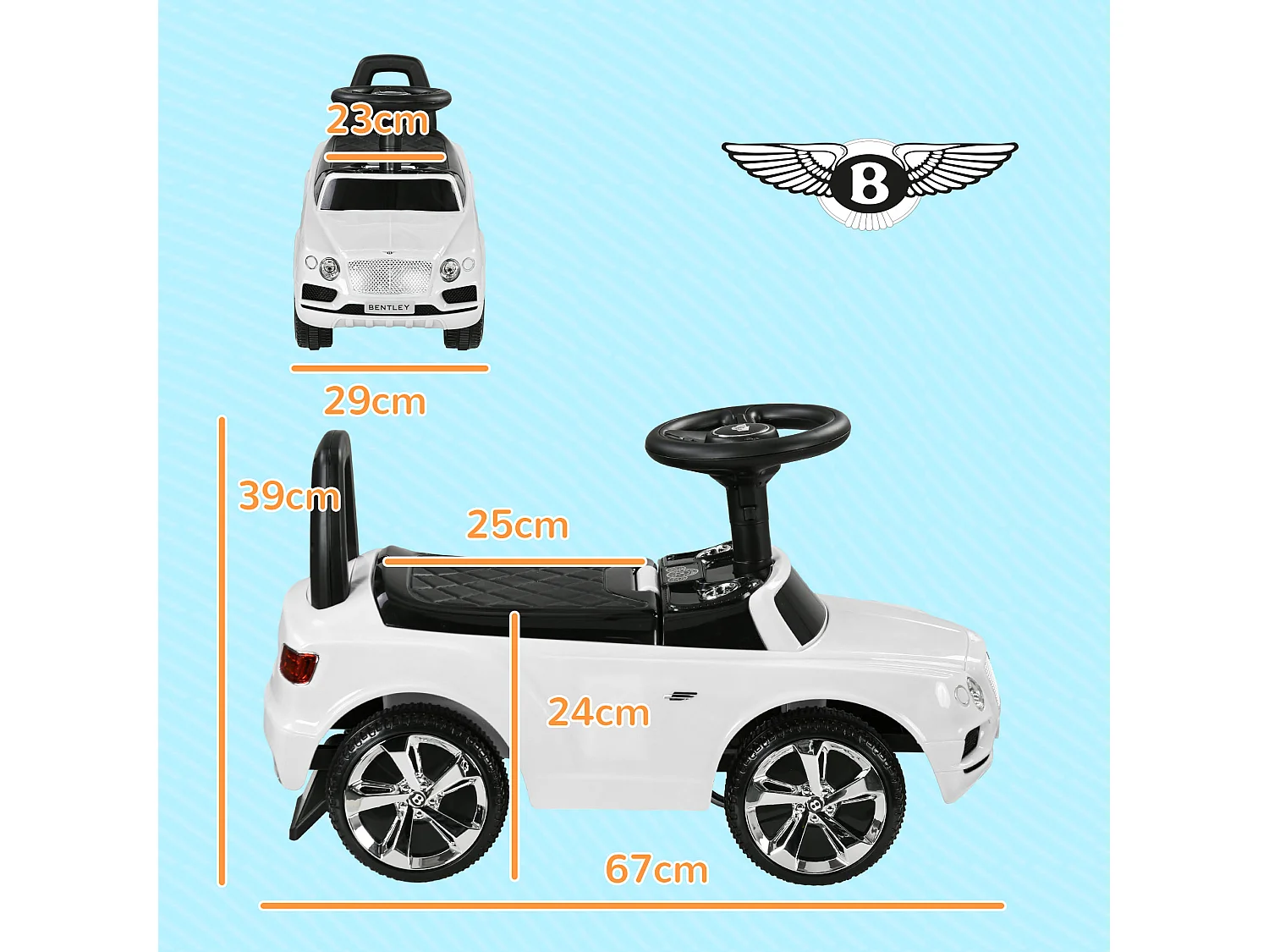 Porteur trotteur enfants voiture licence Bentley Bentayga 18-36 mois coffre - klaxon - 67 x 29 x 39 cm blanc