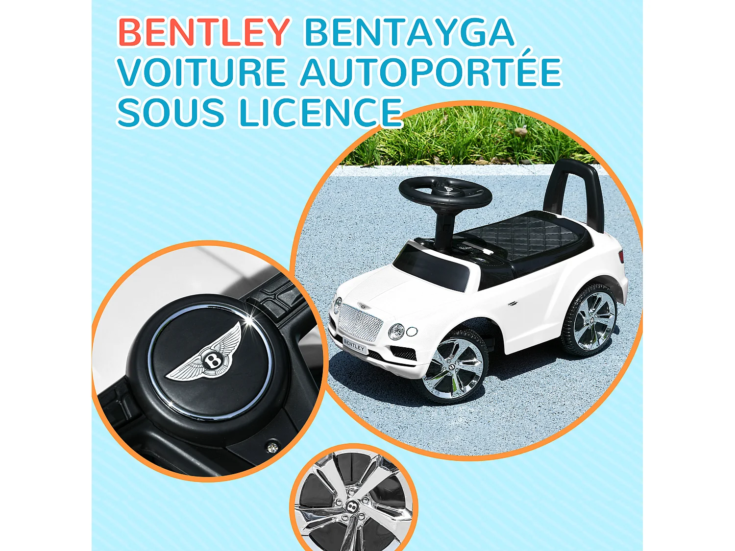 Porteur trotteur enfants voiture licence Bentley Bentayga 18-36 mois coffre - klaxon - 67 x 29 x 39 cm blanc