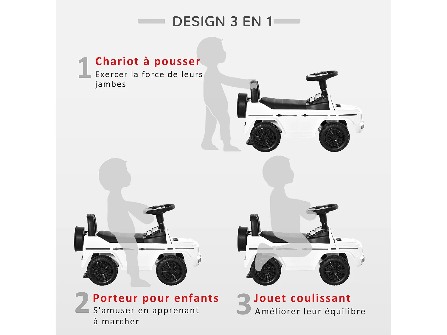 Camion porteur enfants véhicule à pousser licence Mercedes Benz 12-36 mois coffre klaxon phares blanc