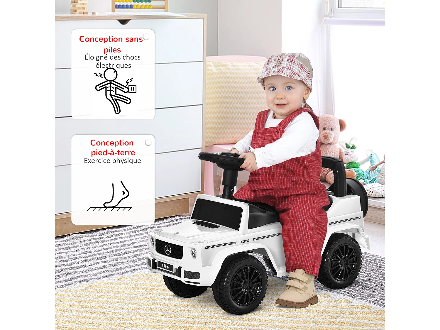 Camion porteur enfants véhicule à pousser licence Mercedes Benz 12-36 mois coffre klaxon phares blanc