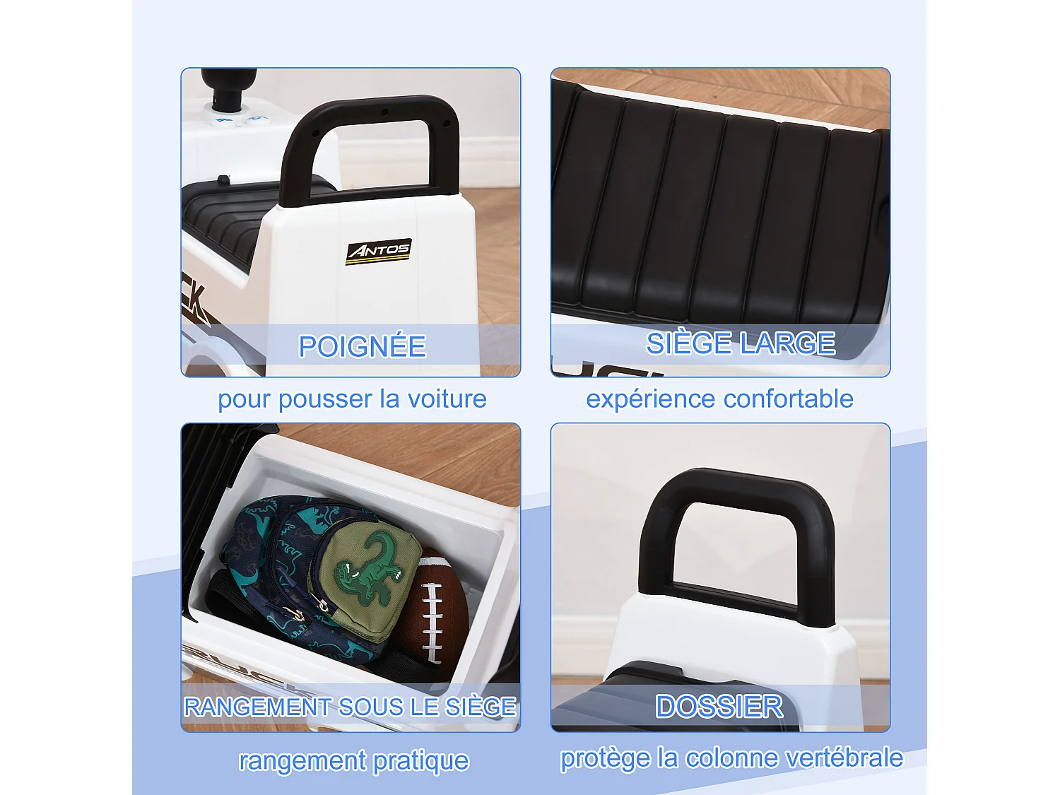 Voiture porteur enfant camion licence Mercedes-Benz Antos 12-36 mois coffre effets lumineux sonores blanc