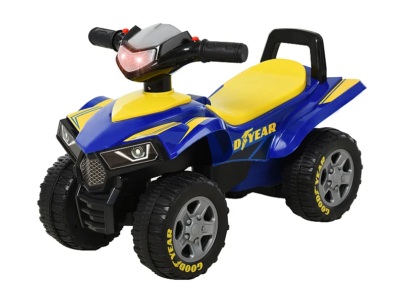 Porteur enfants quad 18-36 mois dim. 60L x 31l x 42H cm effets lumineux et sonore bleu jaune