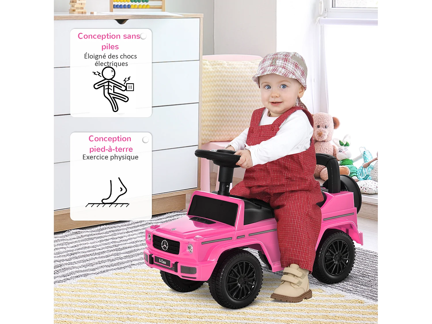 Camion porteur enfants véhicule à pousser licence Mercedes Benz 12-36 mois coffre klaxon phares rose