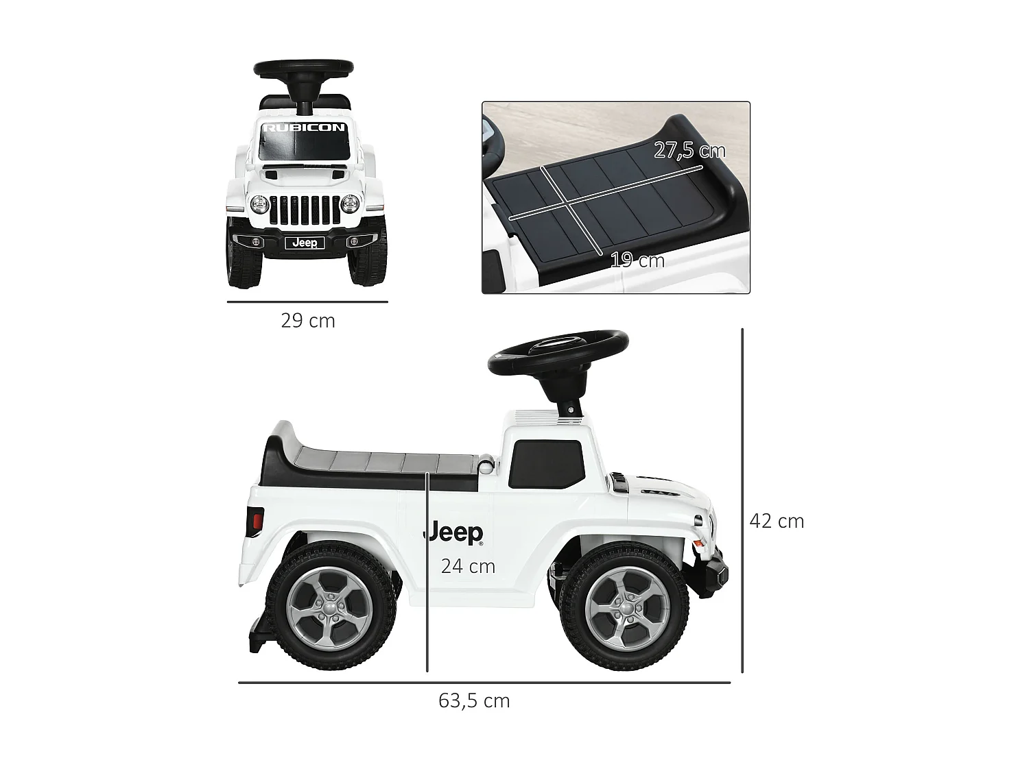 Porteur enfant voiture 18-36 mois klaxon bruit moteur coffre butée arrière anti-basculement blanc