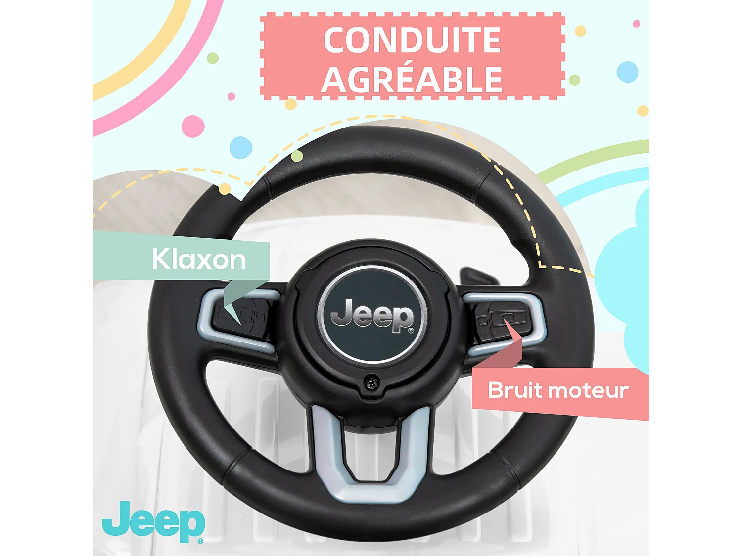 Porteur enfant voiture 18-36 mois klaxon bruit moteur coffre butée arrière anti-basculement blanc