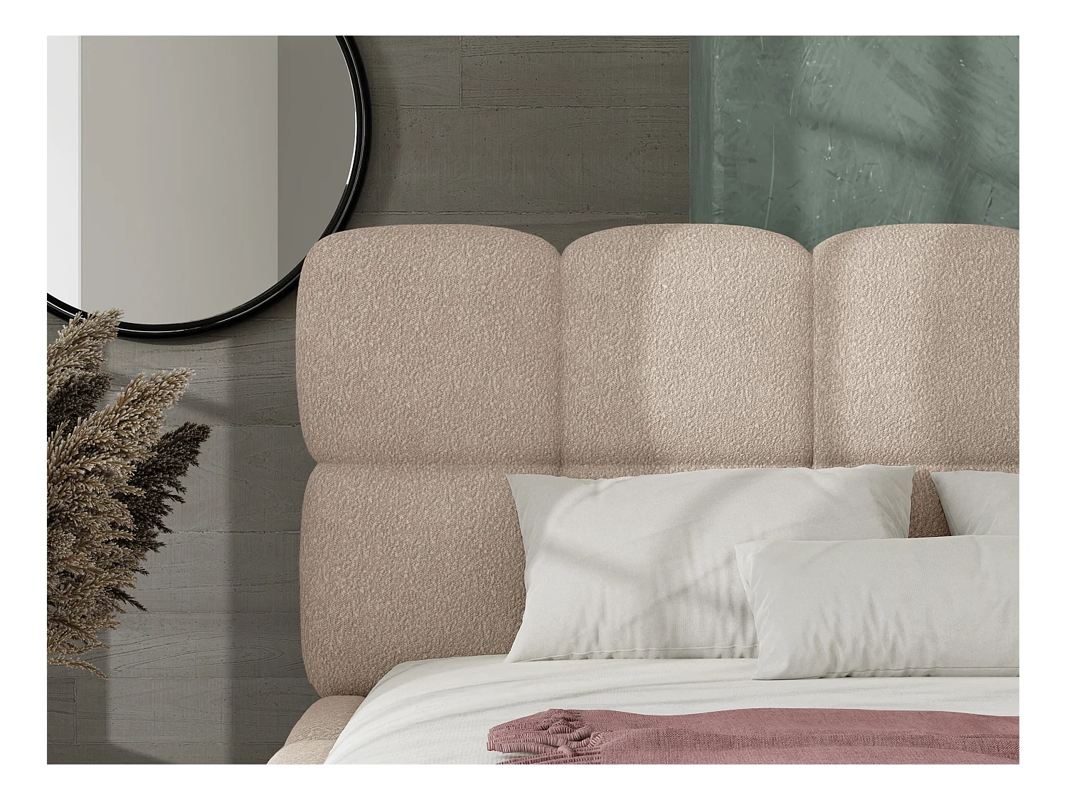 Bett mit Bettkasten - 140 x 190 cm - Bouclé-Stoff - Beige - DAMADO von Pascal Morabito