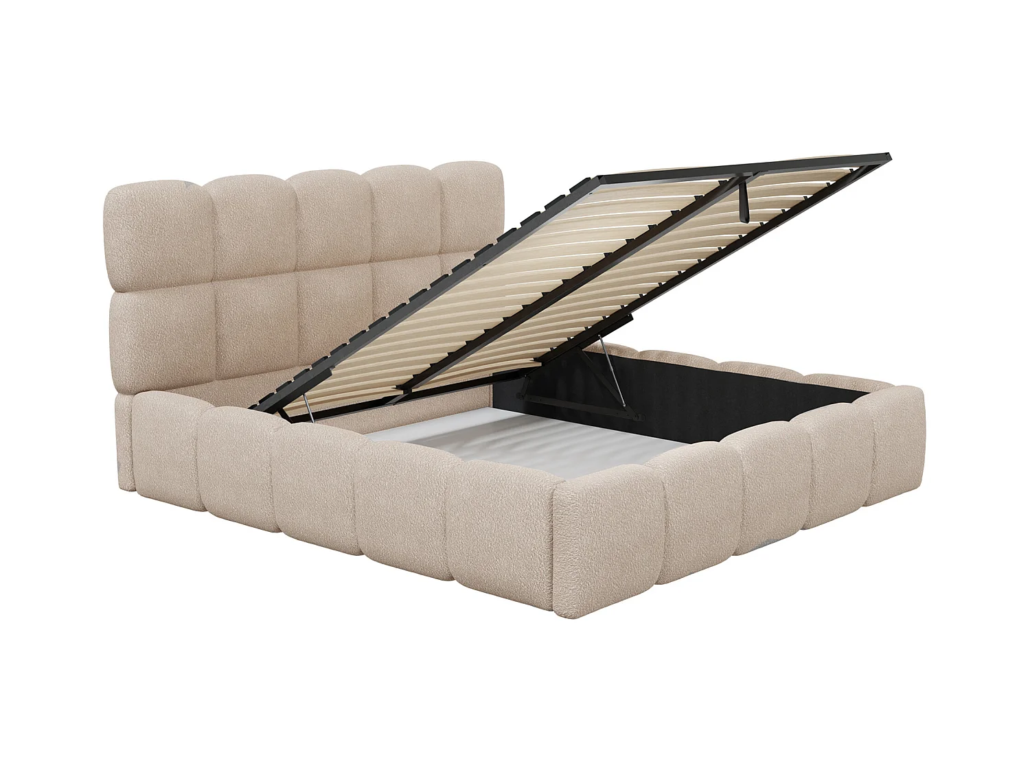 Bett mit Bettkasten - 140 x 190 cm - Bouclé-Stoff - Beige - DAMADO von Pascal Morabito