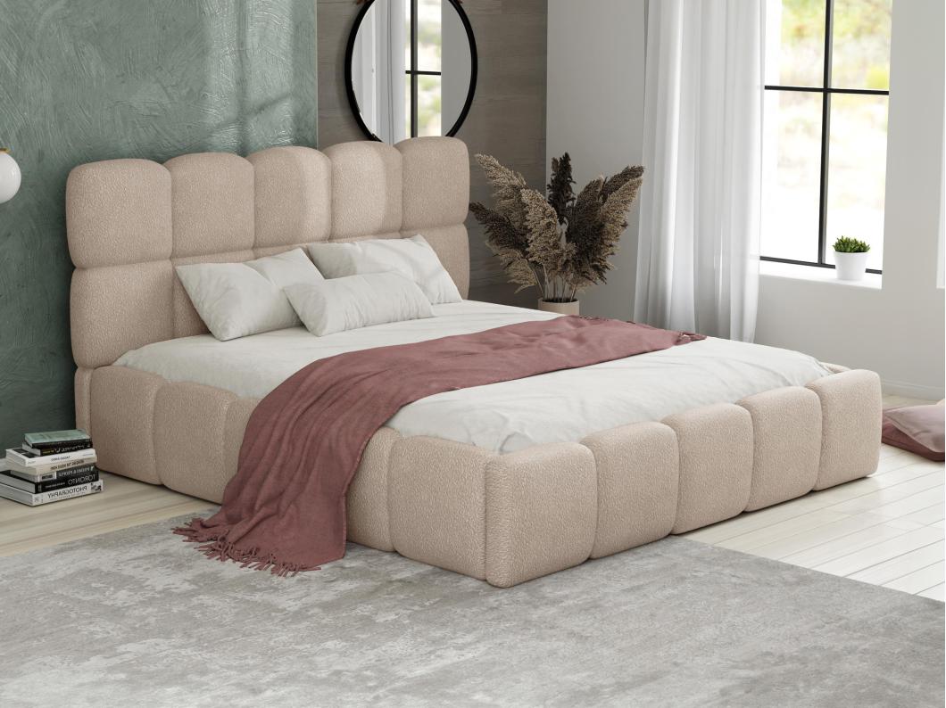 Bett mit Bettkasten - 140 x 190 cm - Bouclé-Stoff - Beige - DAMADO von Pascal Morabito