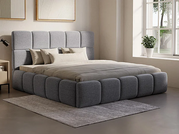 Bed met opbergruimte 140 x 190 cm - Stof met textuur - Grijs - DAMADO II van Pascal Morabito