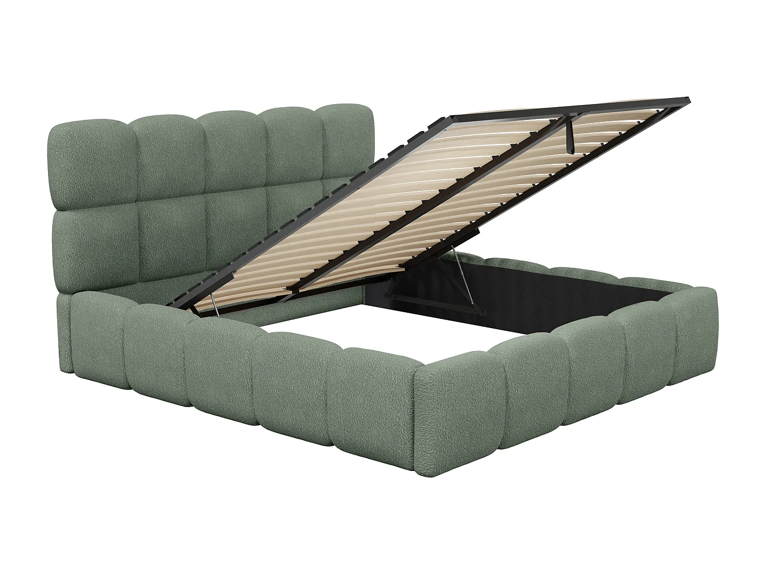 Bett mit Bettkasten - 160 x 200 cm - Bouclé-Stoff - Mandelgrün - DAMADO von Pascal Morabito