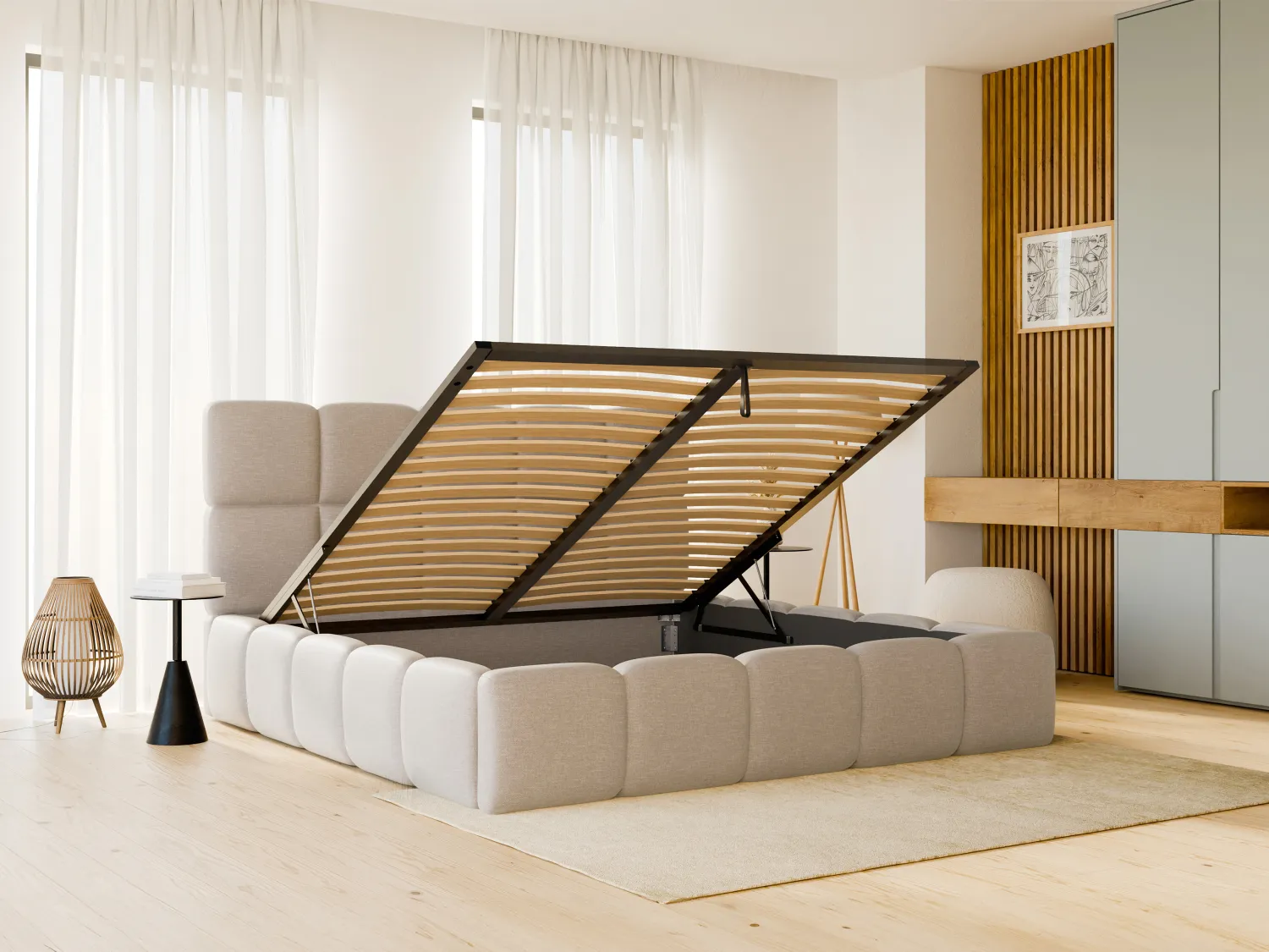 Sengekasse 160 x 200 cm - Meleret stof - Beige - DAMADO II af Pascal Morabito